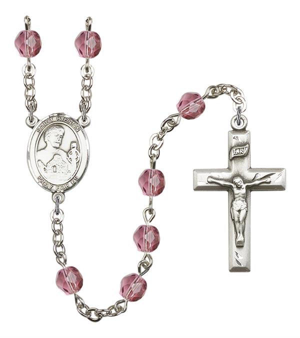 St. Kieran Rosary, 6mm Fire Polished Amethyst Beads, Silver Plate, # 15503