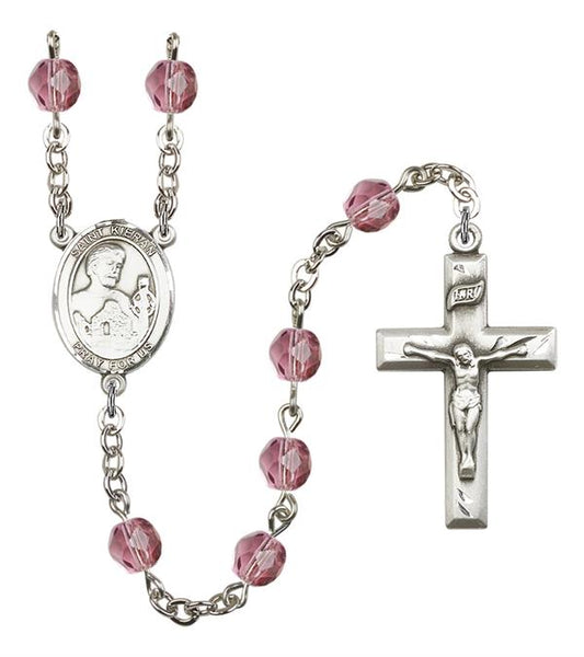 St. Kieran Rosary, 6mm Fire Polished Amethyst Beads, Silver Plate, # 15503