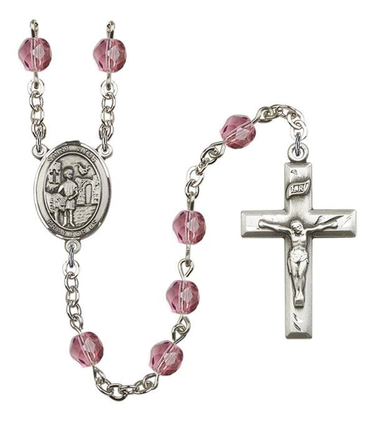 St. Vitus Rosary, 6mm Fire Polished Amethyst Beads, Silver Plate, # 15504
