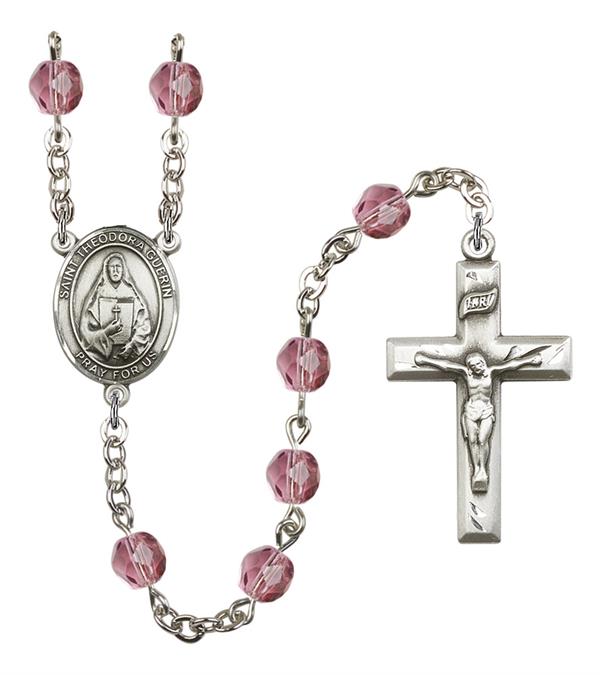 St. Theodora Rosary, 6mm Fire Polished Amethyst Beads, Silver Plate, # 15518