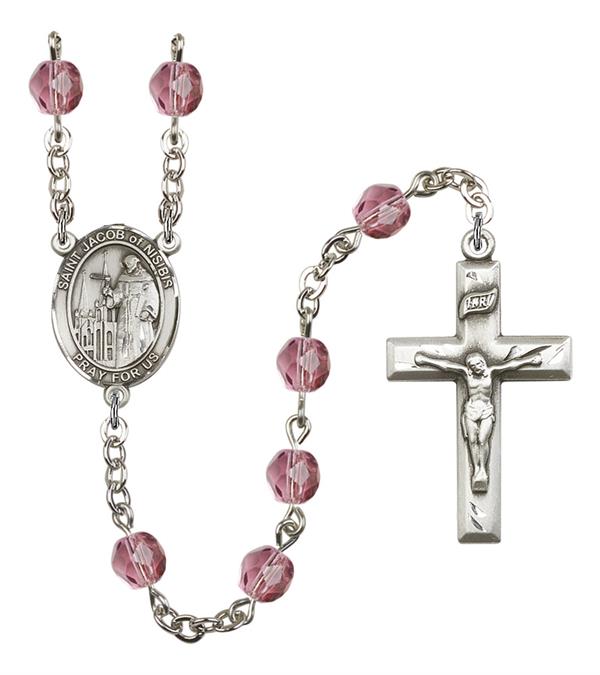 St. Jacob of Nisibis Rosary, 6mm Fire Polished Amethyst Beads, Silver Plate, # 15529
