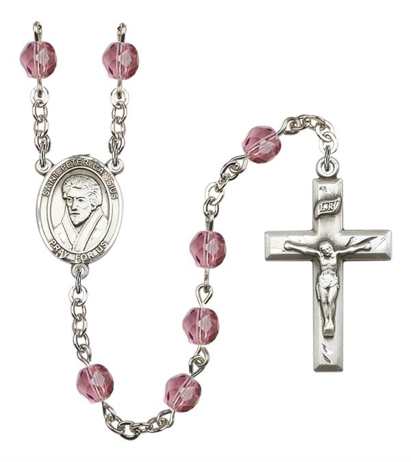 St. Peter Canisius Rosary, 6mm Fire Polished Amethyst Beads, Silver Plate, # 15530