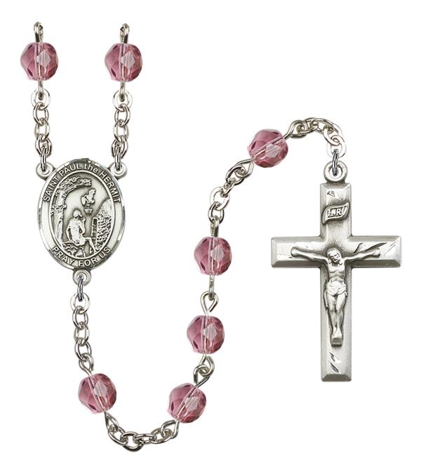 St. Paul the Hermit Rosary, 6mm Fire Polished Amethyst Beads, Silver Plate, # 15531