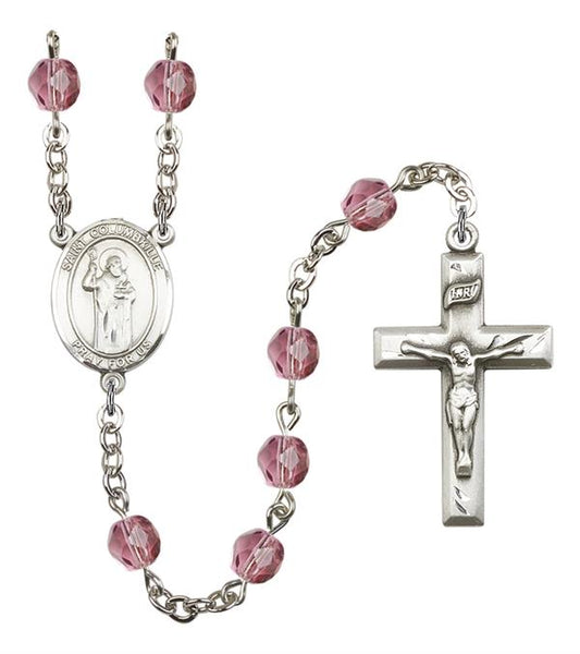 St. Columbkille Rosary, 6mm Fire Polished Amethyst Beads, Silver Plate, # 15536