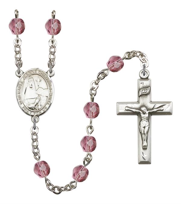 St. Jeanne Chezard de Matel Rosary, 6mm Fire Polished Amethyst Beads, Silver Plate, # 15538