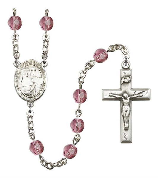 St. Jeanne Chezard de Matel Rosary, 6mm Fire Polished Amethyst Beads, Silver Plate, # 15538