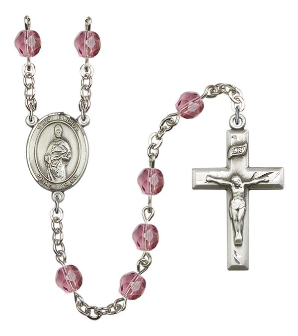 St. Eligius Rosary, 6mm Fire Polished Amethyst Beads, Silver Plate, # 15539