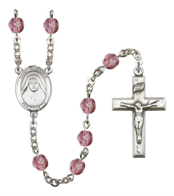 St. Alphonsa of India Rosary, 6mm Fire Polished Amethyst Beads, Silver Plate, # 15545