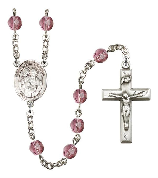 Sts. Peter & Paul Rosary, 6mm Fire Polished Amethyst Beads, Silver Plate, # 15549