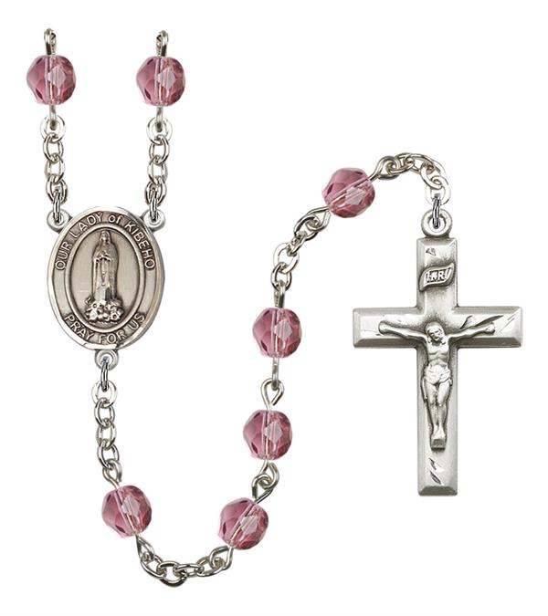 Our Lady of Kibeho Rosary, 6mm Fire Polished Amethyst Beads, Silver Plate, # 15554