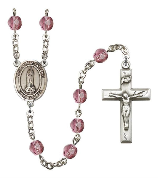 Our Lady of Kibeho Rosary, 6mm Fire Polished Amethyst Beads, Silver Plate, # 15554