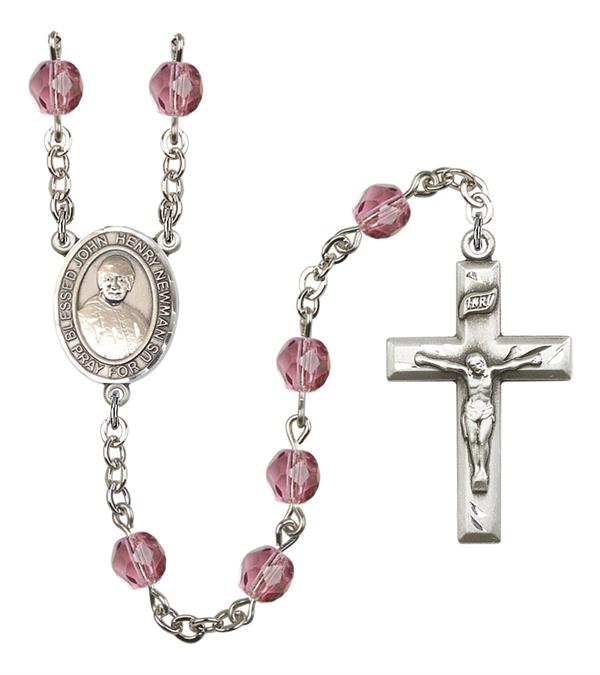 Blessed John Henry Newman Rosary, 6mm Fire Polished Amethyst Beads, Silver Plate, # 15563