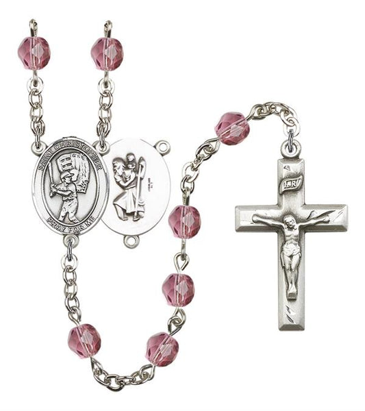 St. Christopher / Baseball Rosary, 6mm Fire Polished Amethyst Beads, Silver Plate, # 15590