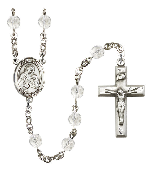 St. Ann Rosary, 6mm Fire Polished Crystal Beads, Silver Plate, # 16262