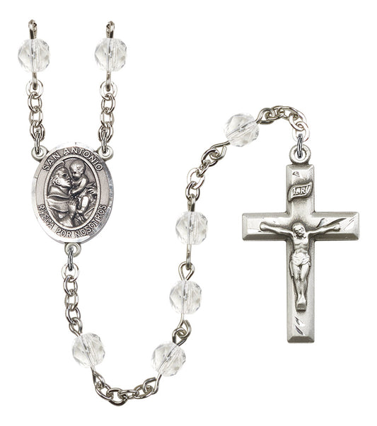 San Antonio Spanish Rosary, 6mm Fire Polished Crystal Beads, Silver Plate, # 16273