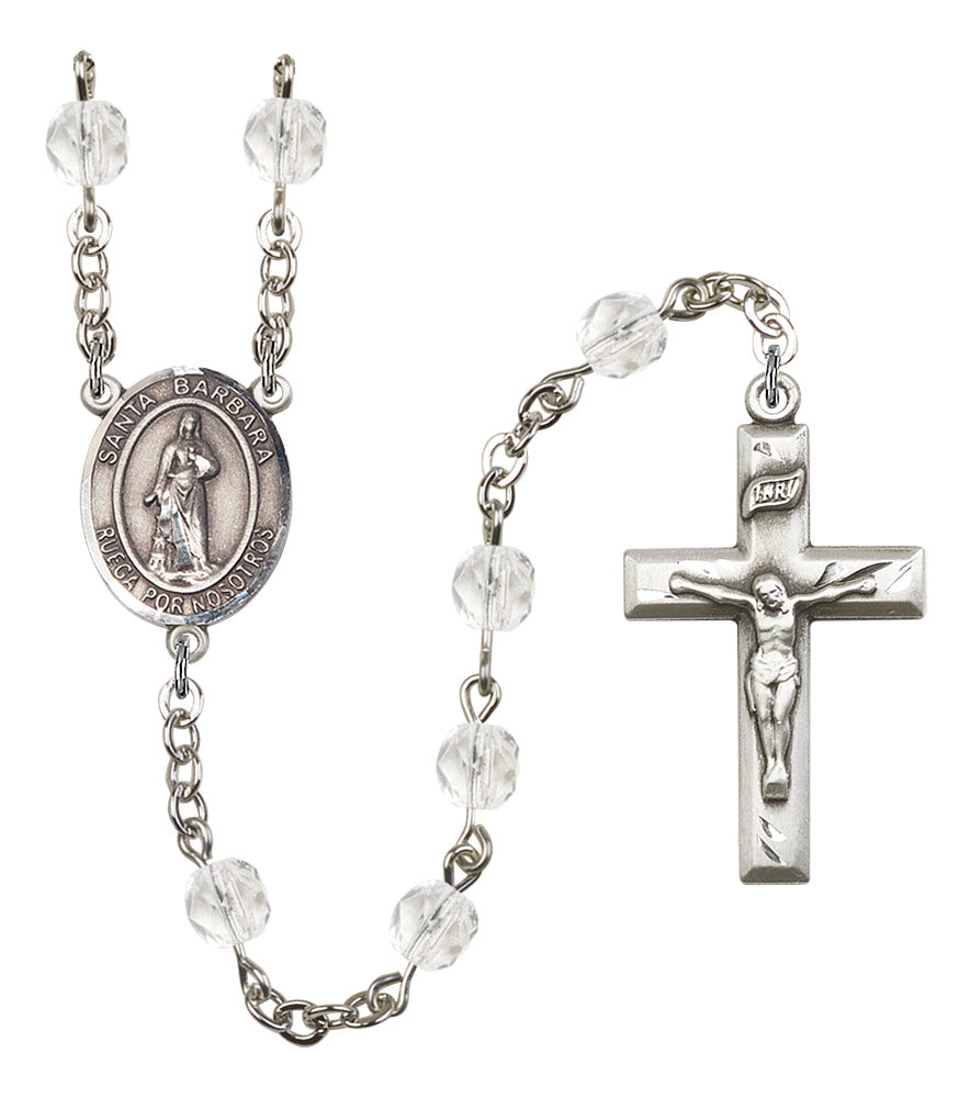Santa Barbara Spanish Rosary, 6mm Fire Polished Crystal Beads, Silver Plate, # 16293