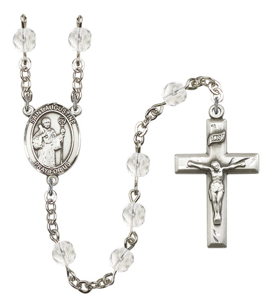 St. Augustine Rosary, 6mm Fire Polished Crystal Beads, Silver Plate, # 16294