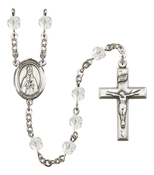 St. Blaise Rosary, 6mm Fire Polished Crystal Beads, Silver Plate, # 16299