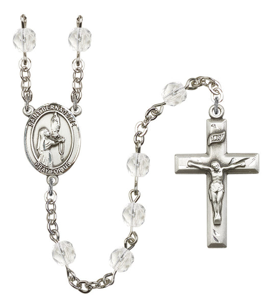 St. Bernadette Rosary, 6mm Fire Polished Crystal Beads, Silver Plate, # 16309