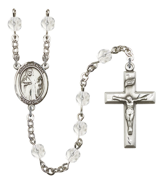 St. Brendan Rosary, 6mm Fire Polished Crystal Beads, Silver Plate, # 16310