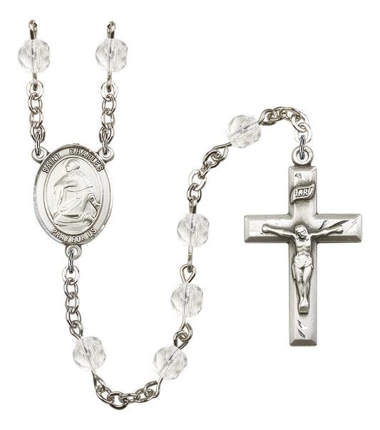 St. Charles Rosary, 6mm Fire Polished Crystal Beads, Silver Plate, # 16314