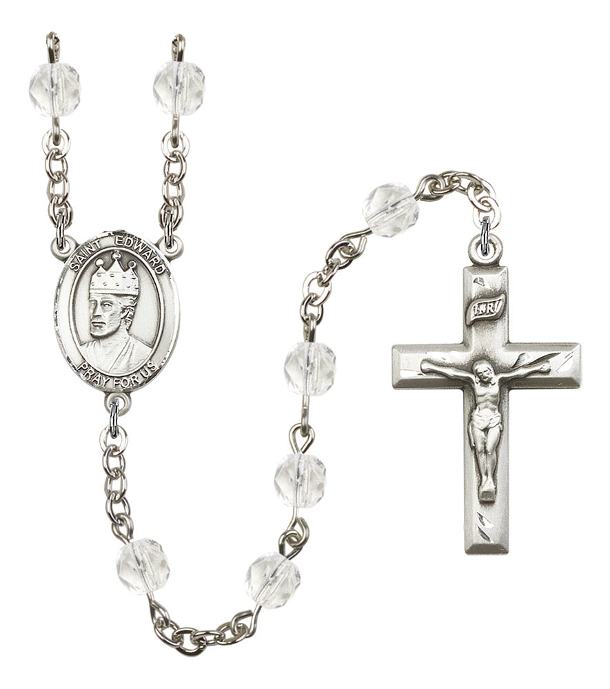 St. Edward Rosary, 6mm Fire Polished Crystal Beads, Silver Plate, # 16332