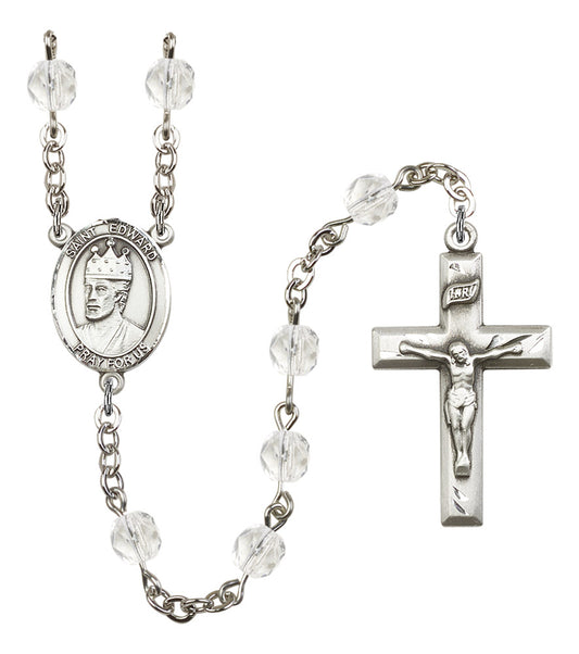 St. Edward Rosary, 6mm Fire Polished Crystal Beads, Silver Plate, # 16332