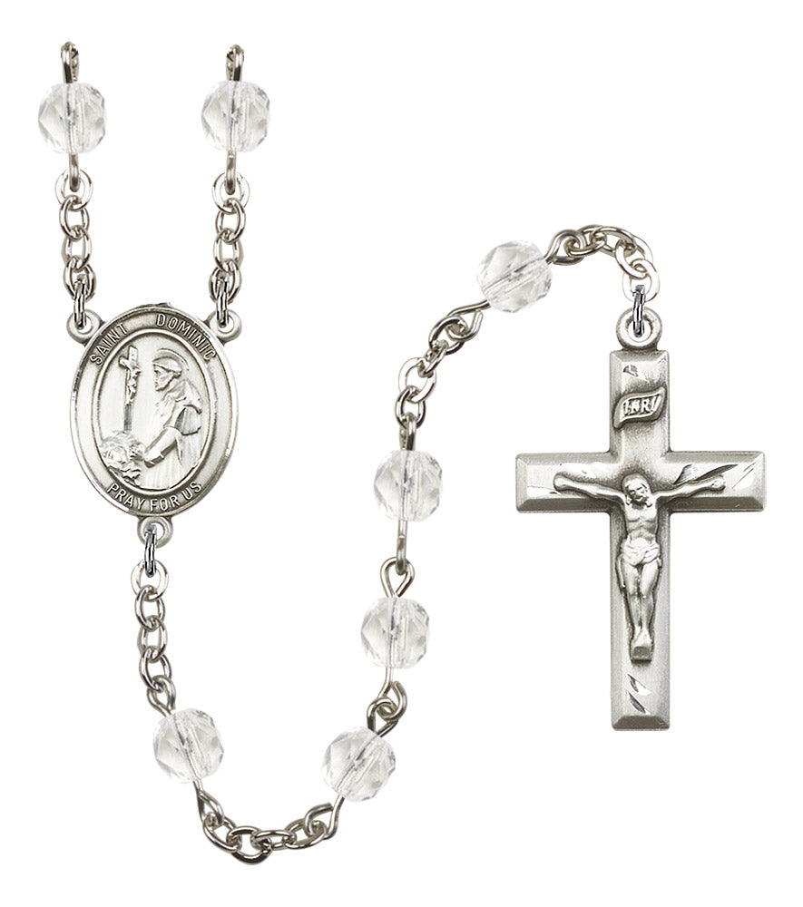 St. Dominic Rosary, 6mm Fire Polished Crystal Beads, Silver Plate, # 16336
