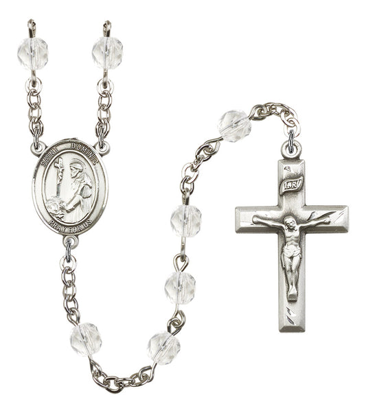 St. Dominic Rosary, 6mm Fire Polished Crystal Beads, Silver Plate, # 16336