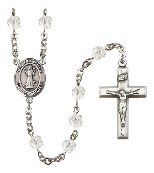 San Francisco Spanish Rosary, 6mm Fire Polished Crystal Beads, Silver Plate, # 16343