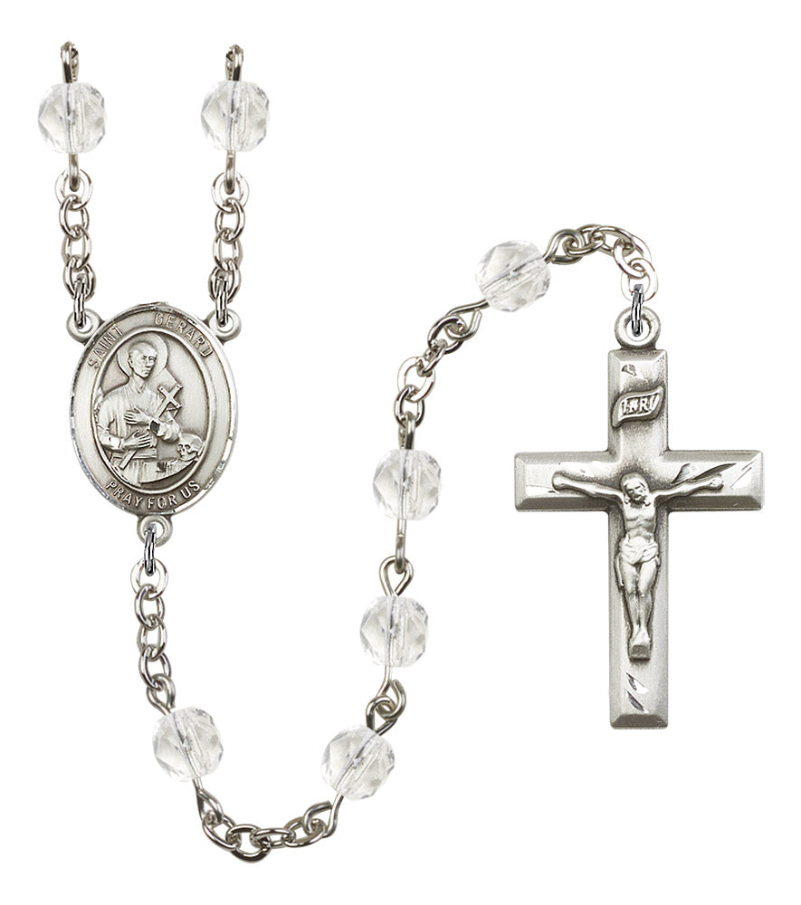 St. Gerard Rosary, 6mm Fire Polished Crystal Beads, Silver Plate, # 16357