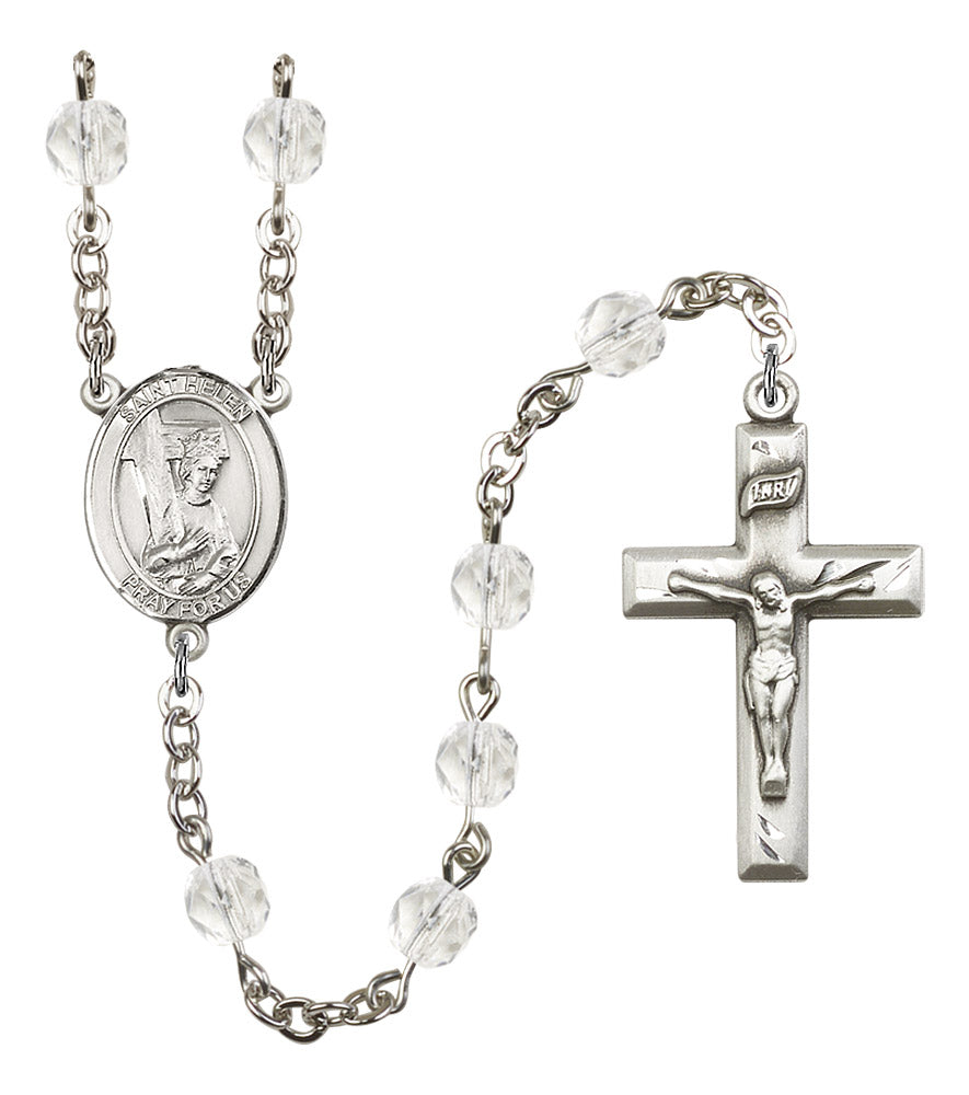 St. Helen Rosary, 6mm Fire Polished Crystal Beads, Silver Plate, # 16358