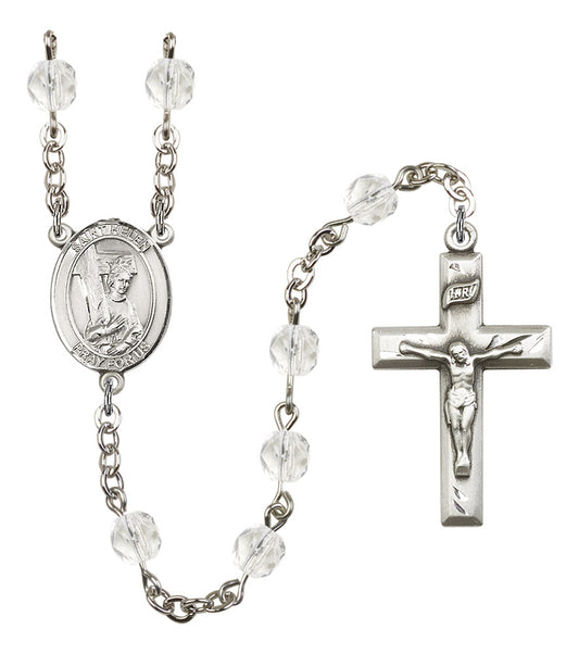 St. Helen Rosary, 6mm Fire Polished Crystal Beads, Silver Plate, # 16358