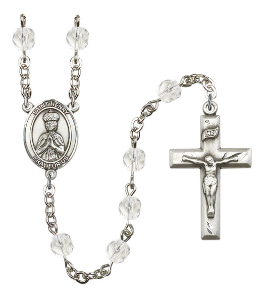 St. Henry Rosary, 6mm Fire Polished Crystal Beads, Silver Plate, # 16360