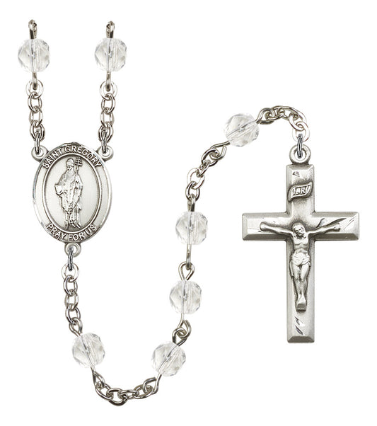 St. Gregory Rosary, 6mm Fire Polished Crystal Beads, Silver Plate, # 16362