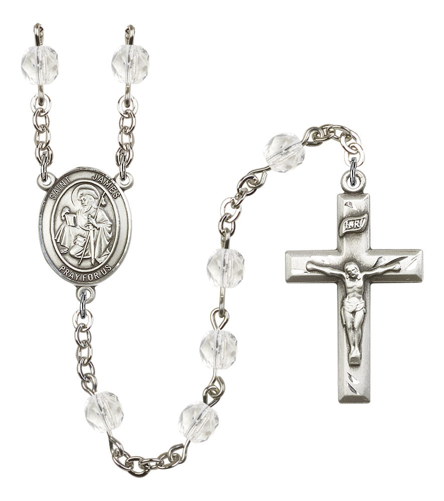 St. James Rosary, 6mm Fire Polished Crystal Beads, Silver Plate, # 16364