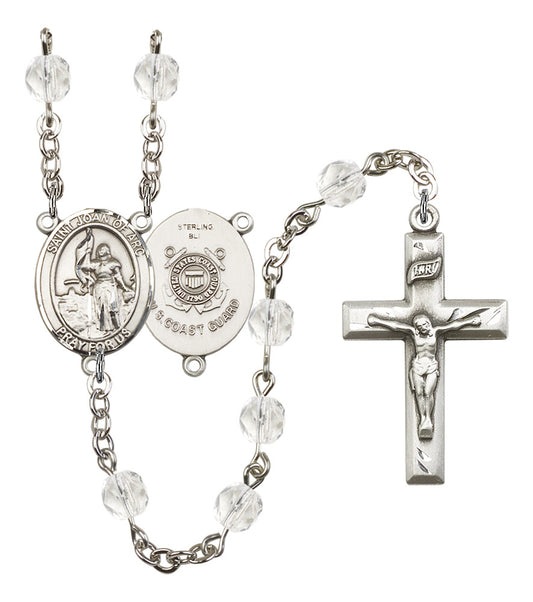 St. Joan of Arc U.S. Coast Guard Rosary, 6mm Fire Polished Crystal Beads, Silver Plate, # 16368