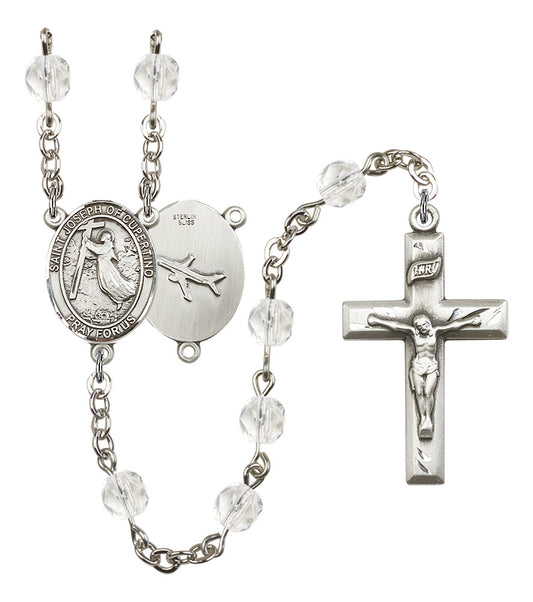 St. Joseph of Cupertino Pilot's Rosary, 6mm Fire Polished Crystal Beads, Silver Plate, # 16373