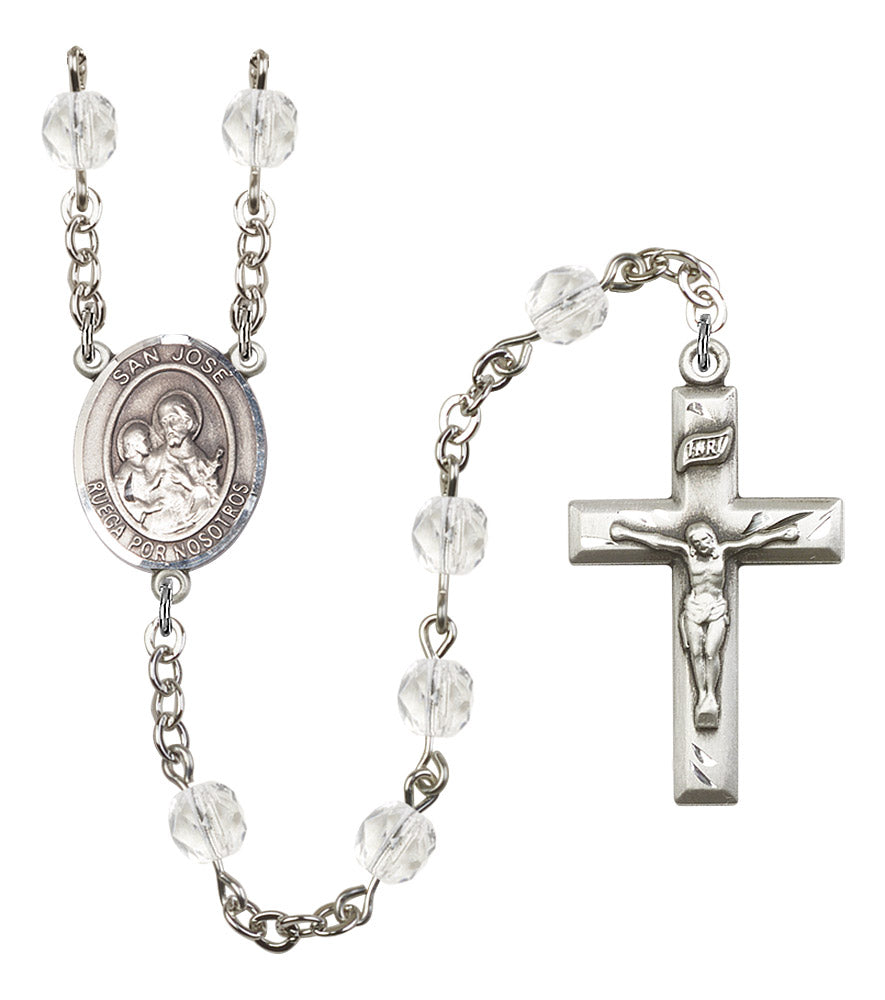 San Jose Rosary, 6mm Fire Polished Crystal Beads, Silver Plate, # 16375
