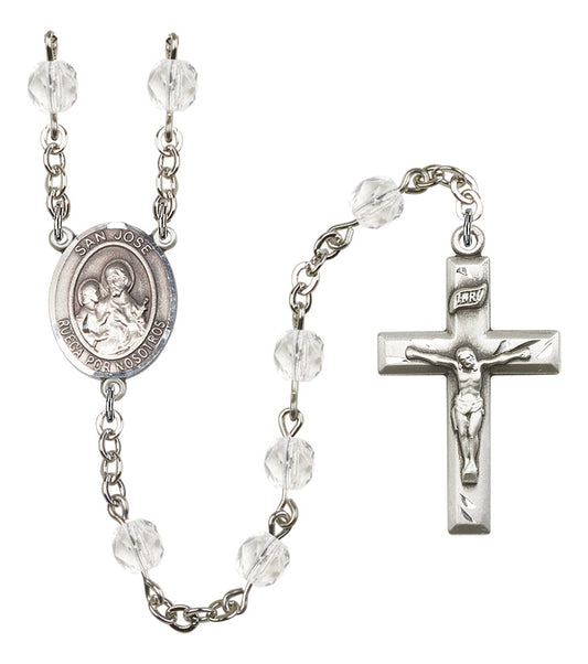 San Jose Rosary, 6mm Fire Polished Crystal Beads, Silver Plate, # 16375