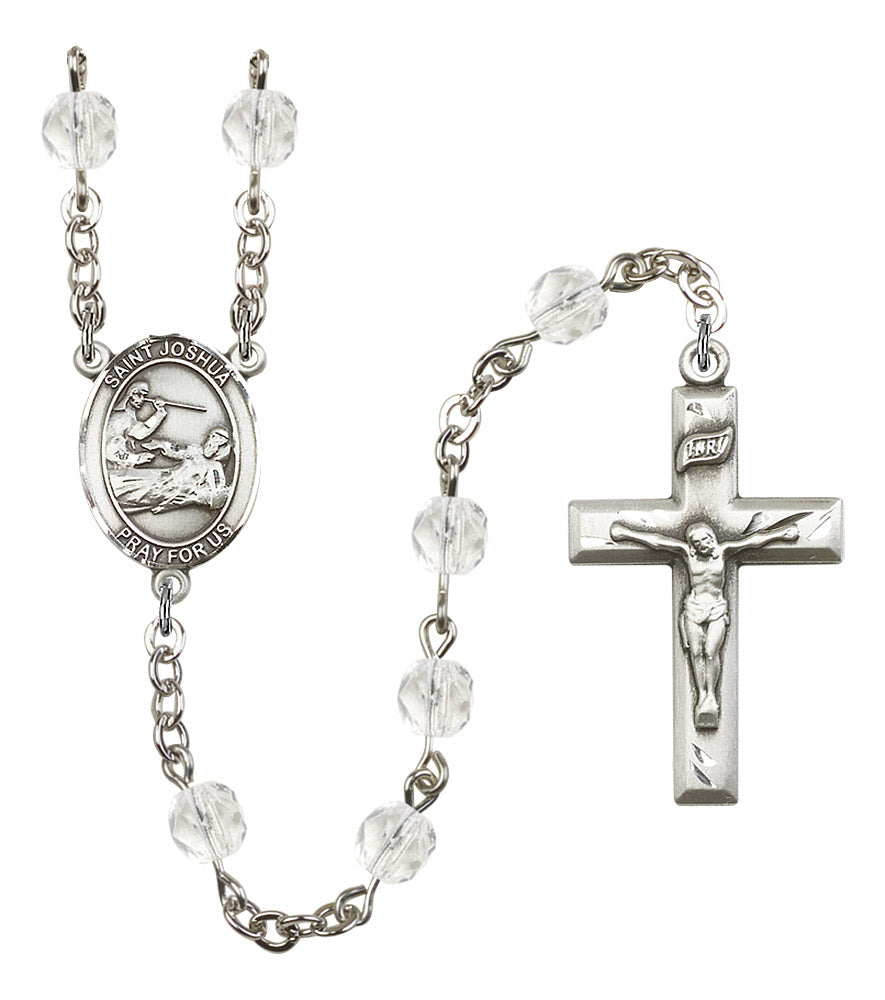 St. Joshua Rosary, 6mm Fire Polished Crystal Beads, Silver Plate, # 16376