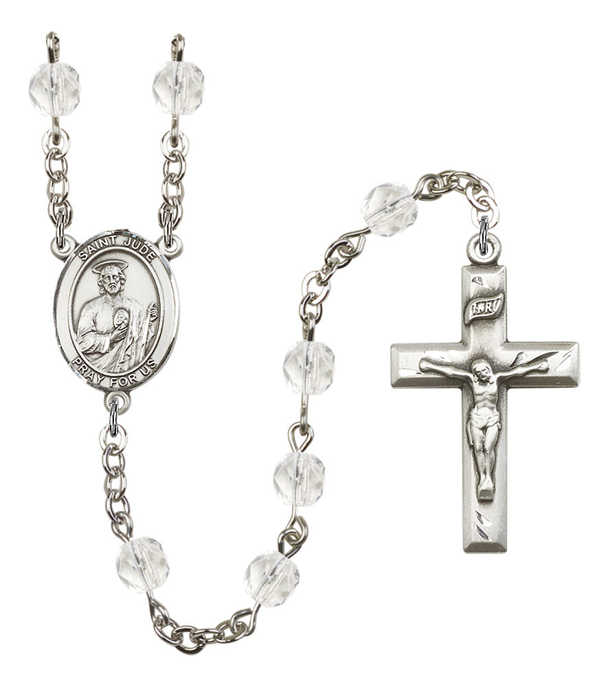 St. Jude Rosary, 6mm Fire Polished Crystal Beads, Silver Plate, # 16377