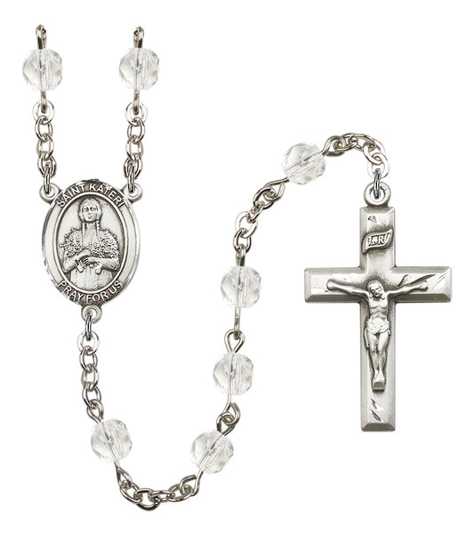 St. Kateri Rosary, 6mm Fire Polished Crystal Beads, Silver Plate, # 16379