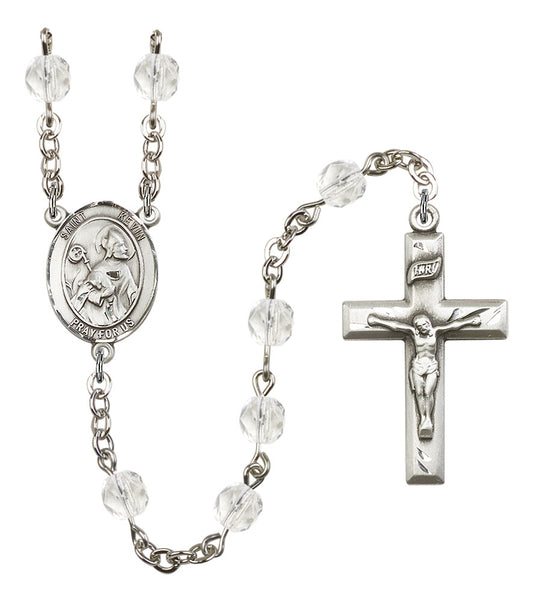 St. Kevin Rosary, 6mm Fire Polished Crystal Beads, Silver Plate, # 16380