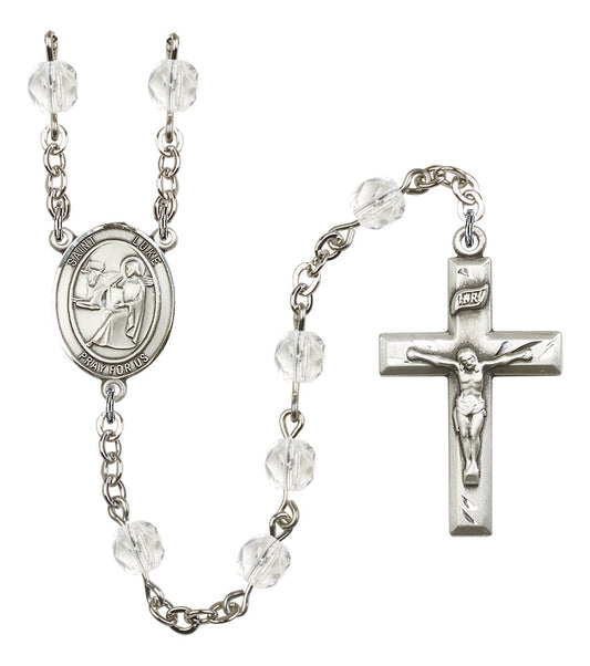 St. Luke Rosary, 6mm Fire Polished Crystal Beads, Silver Plate, # 16386
