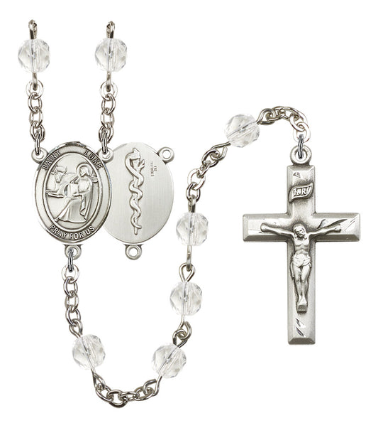 St. Luke Doctor's Rosary, 6mm Fire Polished Crystal Beads, Silver Plate, # 16387