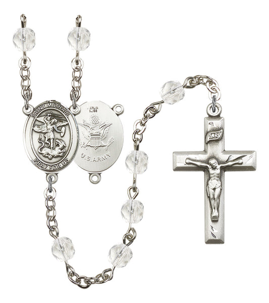 St. Michael U.S. Army Rosary, 6mm Fire Polished Crystal Beads, Silver Plate, # 16398