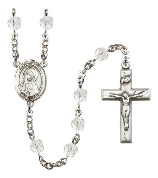 St. Monica Rosary, 6mm Fire Polished Crystal Beads, Silver Plate, # 16408