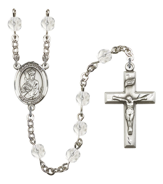 St. Louis Rosary, 6mm Fire Polished Crystal Beads, Silver Plate, # 16410