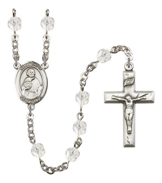 St. Philip Rosary, 6mm Fire Polished Crystal Beads, Silver Plate, # 16412
